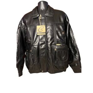 Claudio Nucci Black Leather Jacket Mens‎ Lrg/Xlrg Bomber Style
